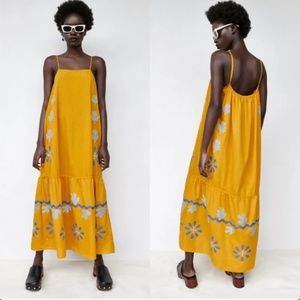 ZARA Yellow Limited Edition Embroidered Maxi Dress Size XS NWT